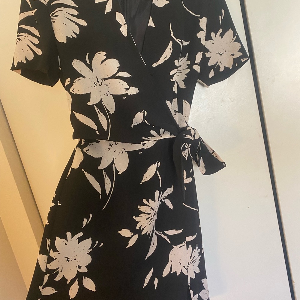 Floral Wrap Dress in Black and White